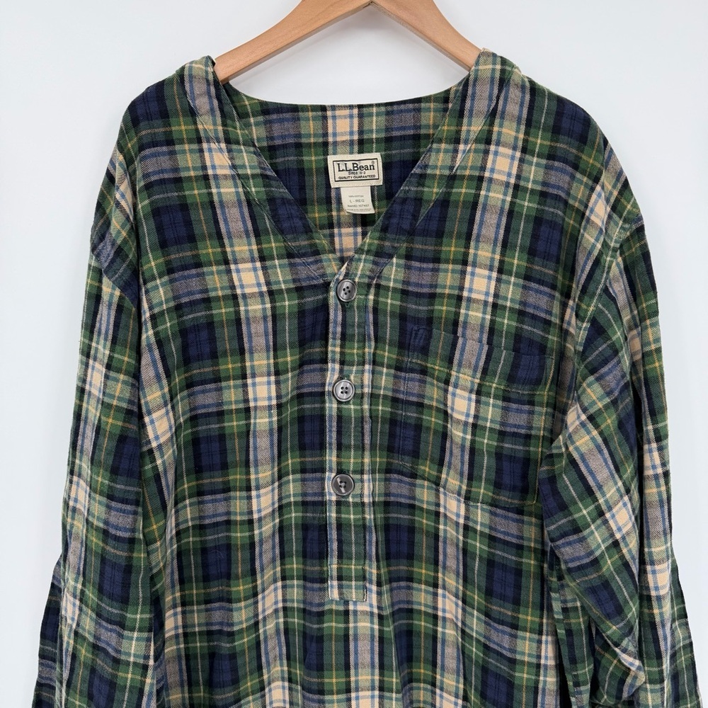 L.L. Bean 100% Cotton Tartan Nightgown Green and Blue Plaid 1/4 Button Dress - Picture 2 of 4